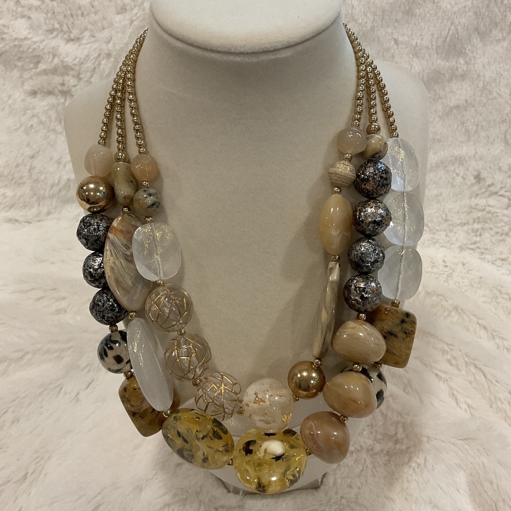 Chico’s Chunky Multi Strand Gold Tone Beaded Necklace